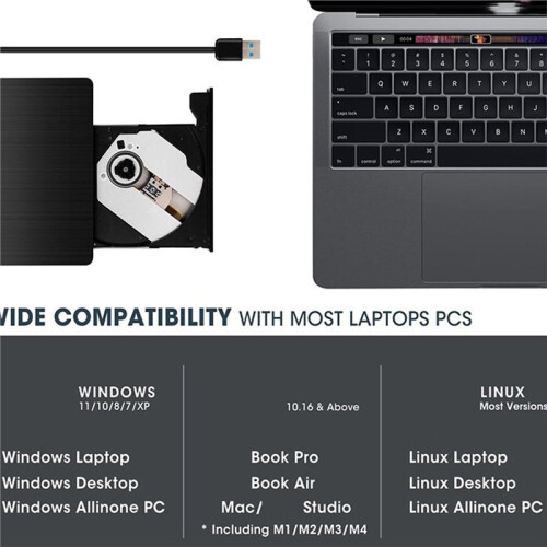 Dual-Interface Blu-Ray Burning Brushed Finish USB 3.0 External Optical Drive DVD/CD Burner External Laptop DVD Drive 2