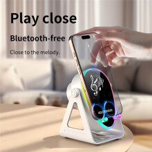 Draagbare Draadloze  5.3-Luidspreker met RGB-Verlichting, 180 Draaibare Telefoonhouder, Surround Sound-Muziekspeler, Wit
