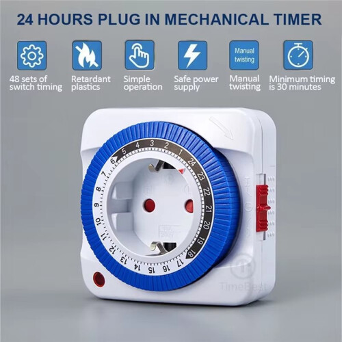 EU 24 Hours Timer  Timer Plug in Mechanical Grounded Programmable  Countdown Loop  Socket 1