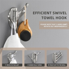 Angle Simple Bathroom Towel Hook, Metal Foldable Swivel Hook, Robe Coat Hanger for Wall, Brushed Nickel