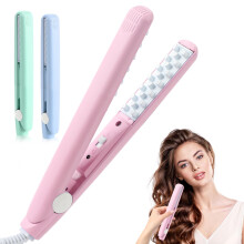 Mini 2 in 1 Curling and Straightening Iron for Short Hair, Fast Heat Up, Pink Compact Travel Size