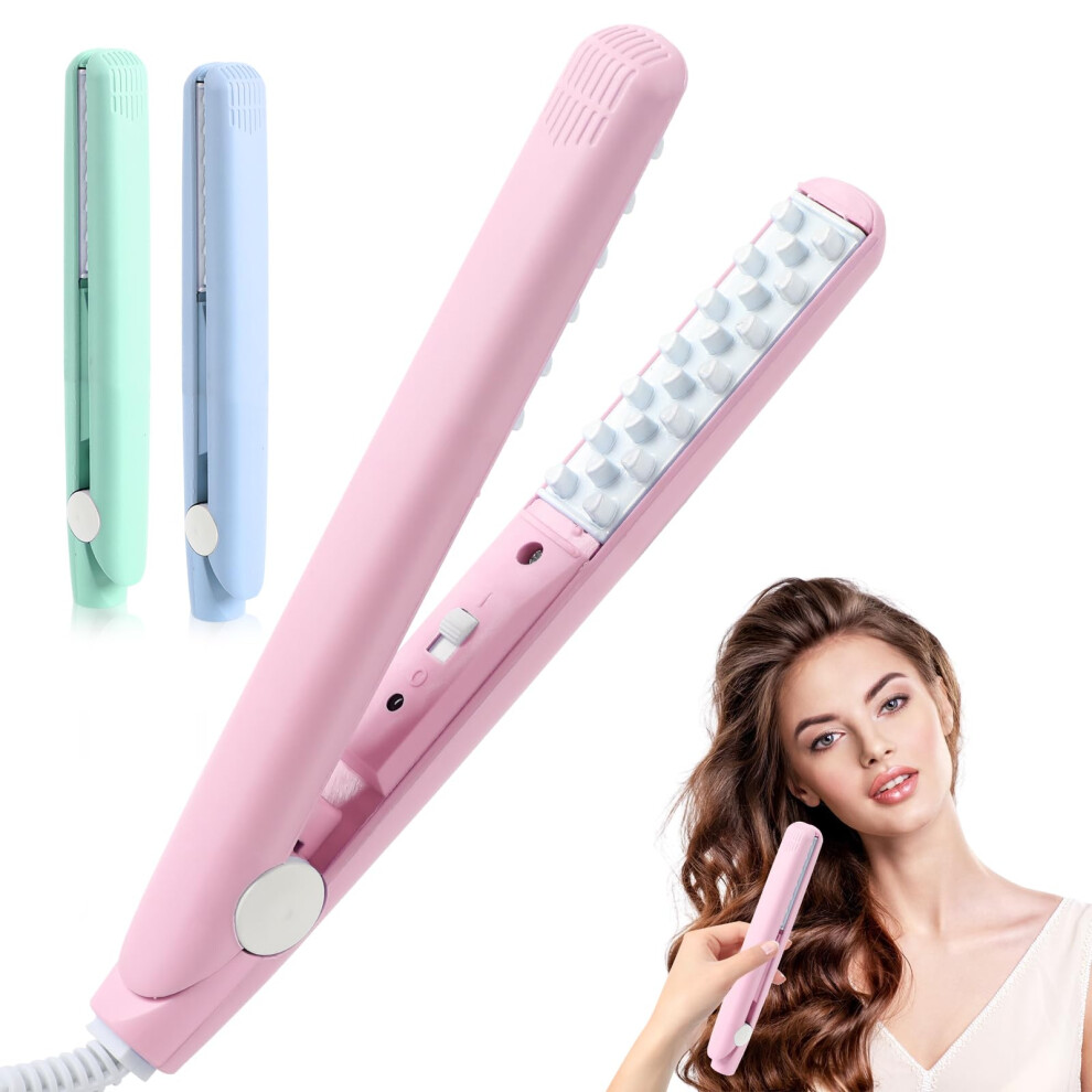 Mini 2 in 1 Curling and Straightening Iron for Short Hair, Fast Heat Up, Pink Compact Travel Size