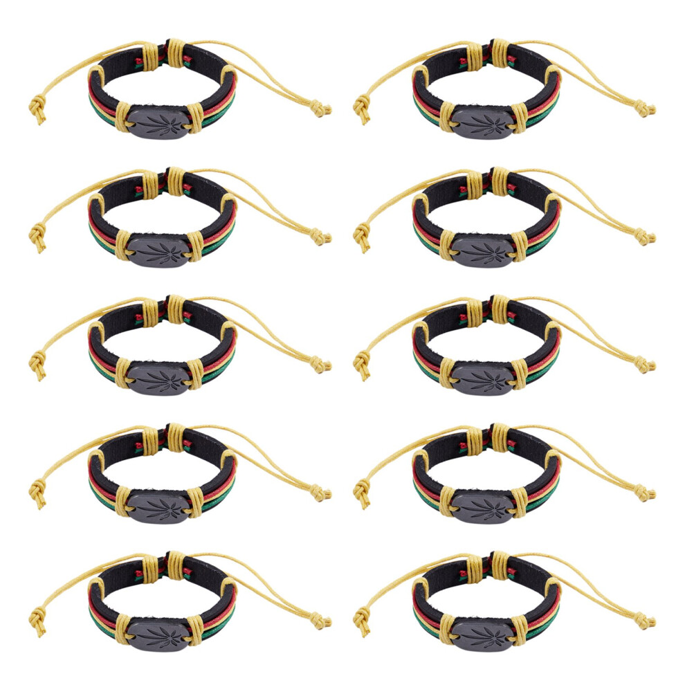 10X Rasta Jamaica Reggae Leather Bracelet Yellow 6031146255072
