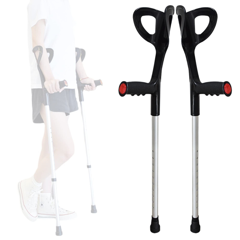 Black Lightweight Adjustable Forearm Crutches Pair With Ergonomic Grip And Nonslip Rubber Base,