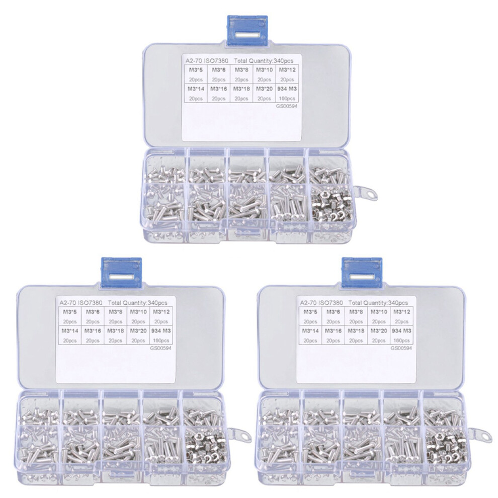 1020Pcs M3 Hex Socket Screw Nut Stainless Steel M3 Screws Nuts Assortment Kit Fastener 6031736485605