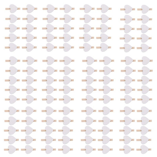 500X Small  Pinces À Linge En Bois / Pinces Décoratives avec Coeurs, Blanc