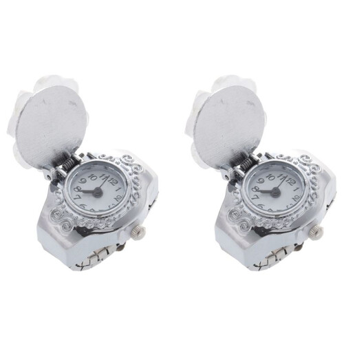 2X White  Round Dial Finger Ring Quartz Watch for Lady