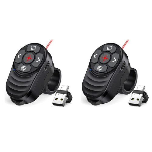 2X Rechargeable USB Type C Wireless Presentation Clicker,Finger Ring Presentations Powerpoint Clicker with Light Pointer