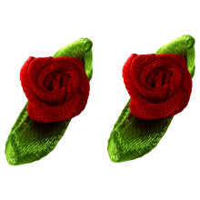 200PZ Raso Nastro Rosa Fiore Foglia Decorazioni di Nozze Appliques Cucito DIY Colore Principale: Rosso