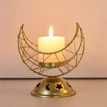 Elegant Crescent Moon Candlestick Holder - Classic Iron Design for Home Decor, Metal Candlestick Gold