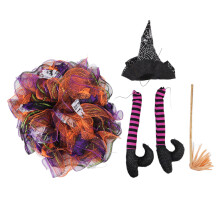 Witch Halloween Wreath with Hat, Legs & Broom