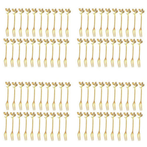 80Pcs Stainless Steel Flatware Fruit Fork Dinnerware Appetizer Snack Dessert Fork Kitchen Tableware Leaf Shape