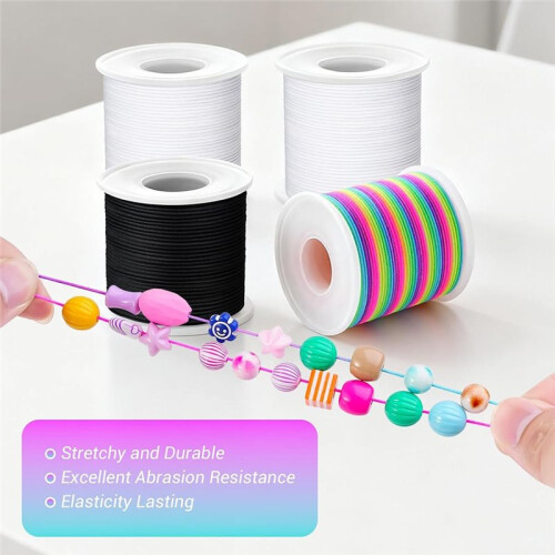 Stretchy Bracelet String Kit with Scissors & Beading Needle, 4 Rolls Elastic String for DIY Crafts, 1mm Stretchy Cord 2