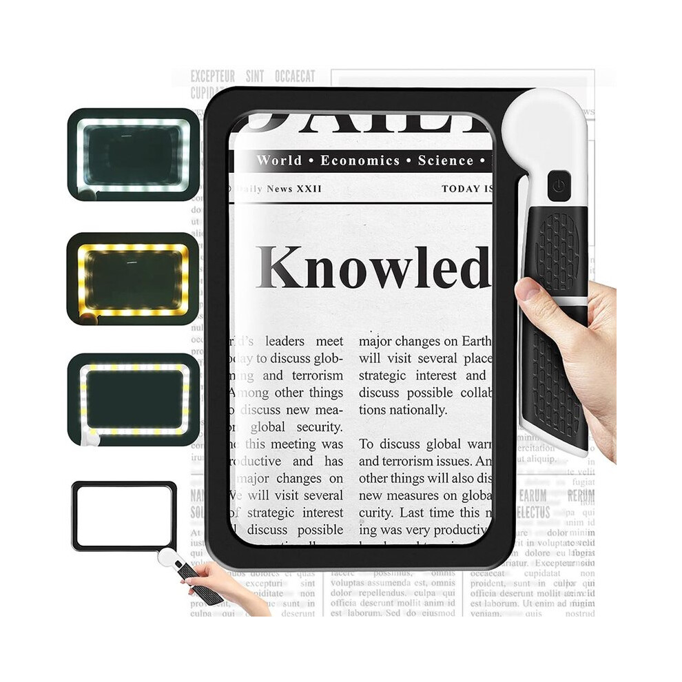 Brecantia 5X Magnifying Glass With 48 Led Lights Handheld Large Rectangle Reading Magnifier Dimmable