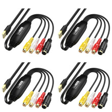 4X USB-Video-Capture-VHS-zu-Digital-Konverter, USB 2.0-Video-Audio-Capture-Karte für TV, DVD, VHS, Unterstützt Windows--System