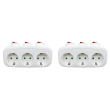 2X 1 to 3 Way Extension Socket with /OFF Universal Germany France Standard AC Outlet Power Converter EU Plug