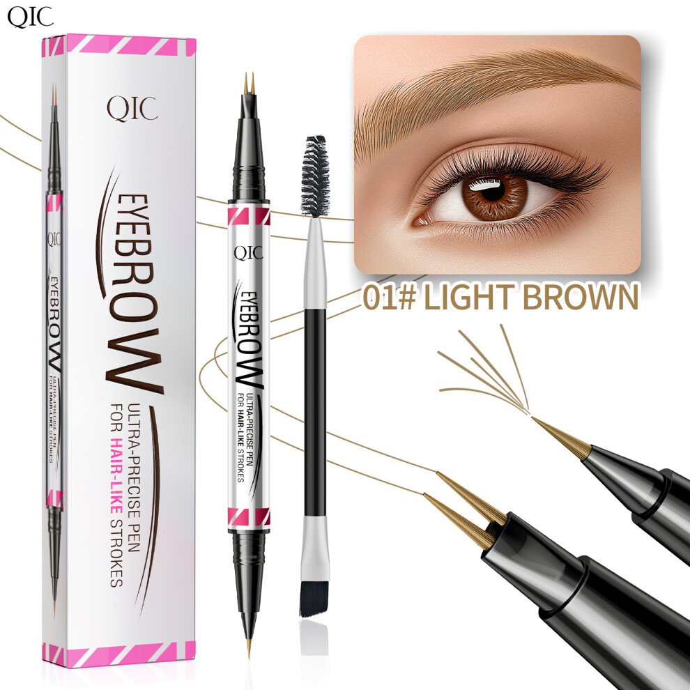 Gopatriot Memory Brown (01#Light ) 2-In-1 Microblading Tattoo Eyebrow Eyeliner Pen Pencil Long Last 3D Fork Makeup