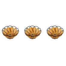 3pcs 7 Inch Plastic Braided Basket Fruit Vegetable Cookies Container Holder Black&Orange