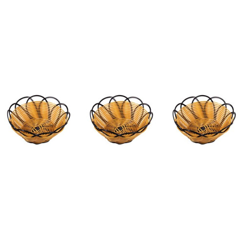 3pcs 7 Inch Plastic Braided Basket Fruit Vegetable Cookies Container Holder Black&Orange