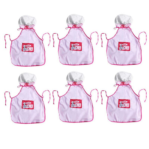 6X Barn Barn Kock Hatt Förkläde Matlagning Bakning Pojke Flicka Kockar Juniorpresent (Rosa)