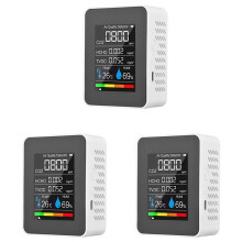 3X 5 in 1 Luchtkwaliteitsmonitor TVOC HCHO Temperatuur Vochtigheid CO2 Meter, USB Oplaadbare CO2 Detector Wit