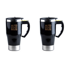 2X Tasse à Agitation Automatique Tasse à Thé éLectrique à Café Tasse de Café En Acier Inoxydable à Double Paroi pour Le Parti Noir