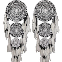 2X Acchiappasogni Boho Extra Large con 3 Cerchi Nel Macramè di Piume Bianche Appeso