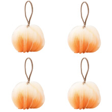 Large Mesh Bath Sponge Set with Double Layer Foam for Gentle Skin Cleansing, Orange Pumpkin Ball 4pcs