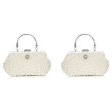 2X Pochette da Donna con Perle Borsa da Sera Borsa Un Mano per Borsa da Sposa con Catena per Cena
