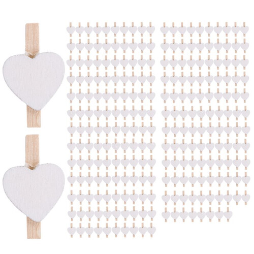 5X Small  Pinces À Linge en Bois / Pinces Décoratives avec Coeurs, Blanc