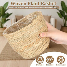 6 Pcs Seagrass Plant Basket with Plastic Liners Woven Stylish Planter Baskets Bulk for Flower Pots Cover and Room Decor