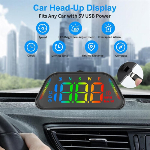 Car HUD Display Digital Speedometer with over-Speed Alert & Customizable Ambient Light 2