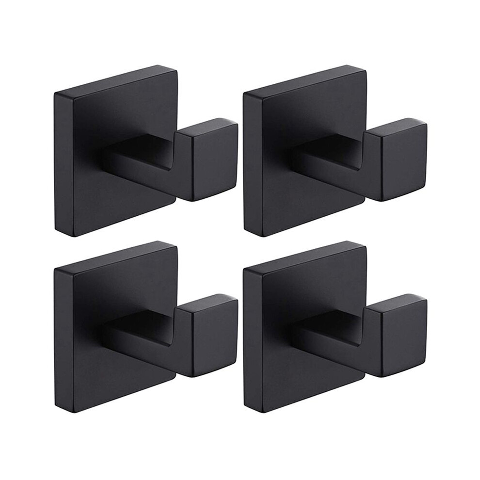 4 Pack Matte Black Towel Hook Stainless Steel Bathroom Rust Proof Clothes Towel Coat Hook Wall Mounted Square Hanger 6032949731794