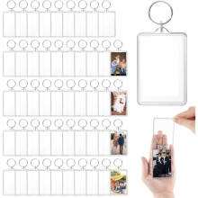 50 Acryl-Foto-Schlüsselanhänger (Großpackung), Transparente Foto-Schlüsselringe für Fotopapier (5 X 7,5 cm), DIY-Schlüsselanhängerrahmen zum
