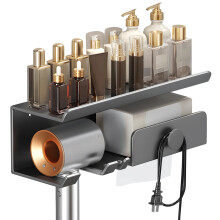 Wall Mounted Hair Dryer Holder Rustproof Carbon Steel Organizer with Shelf for Bathroom and Salon