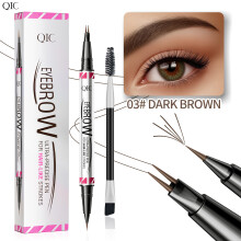 (03#Dark Brown) 2-In-1 Microblading Tattoo Eyebrow Eyeliner Pen Pencil Long Last 3D Fork Makeup