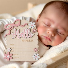 Baby Birth Notice Board, Double-Sided "Hello World" Card, Newborn Photography Props