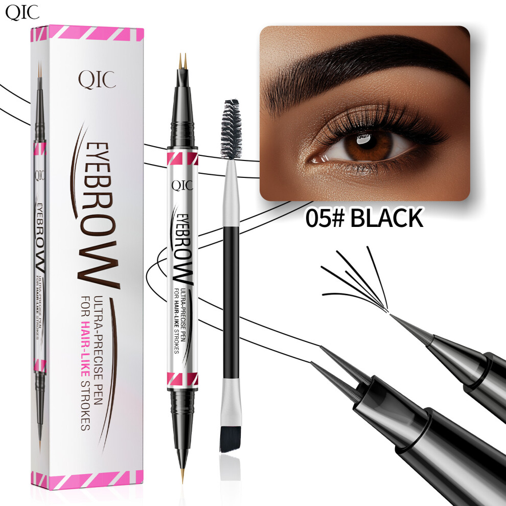 Gopatriot Memory Black (05#Black) 2-In-1 Microblading Tattoo Eyebrow Eyeliner Pen Pencil Long Last 3D Fork Makeup