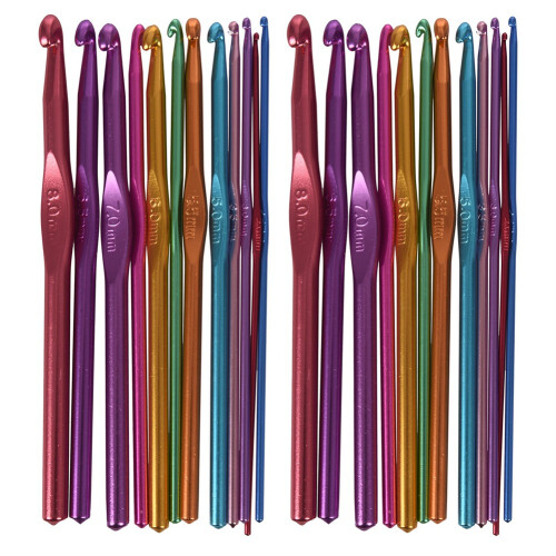 24X Metal Needles Crochet Hooks Set with Case Yarn  Kit Multicolor Random