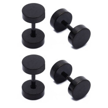 2 Paar Barbell-Ohrstecker aus Edelstahl für Herren, Schwarz, 6 mm