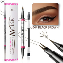 (04#Black Brown) 2-In-1 Microblading Tattoo Eyebrow Eyeliner Pen Pencil Long Last 3D Fork Makeup