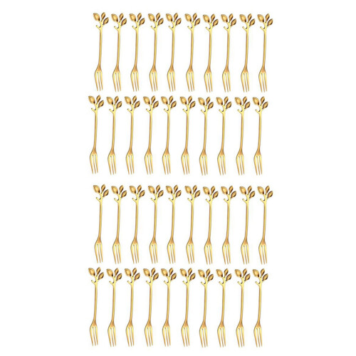 40Pcs Stainless Steel Flatware Fruit Fork Dinnerware Appetizer Snack Dessert Fork Kitchen Tableware Leaf Shape