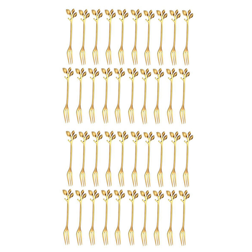 Semoic 40Pcs Stainless Steel Flatware Fruit Fork Dinnerware Appetizer Snack Dessert Fork Kitchen Tableware Leaf Shape