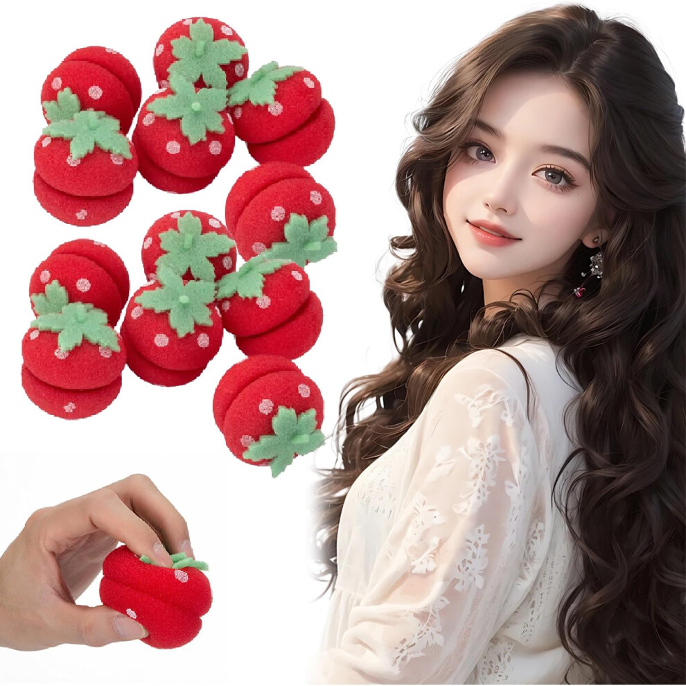 Strawberry Heatless Curlers 12pcs Soft Sponge Overnight Hair Curlers for Medium Hair Styling
