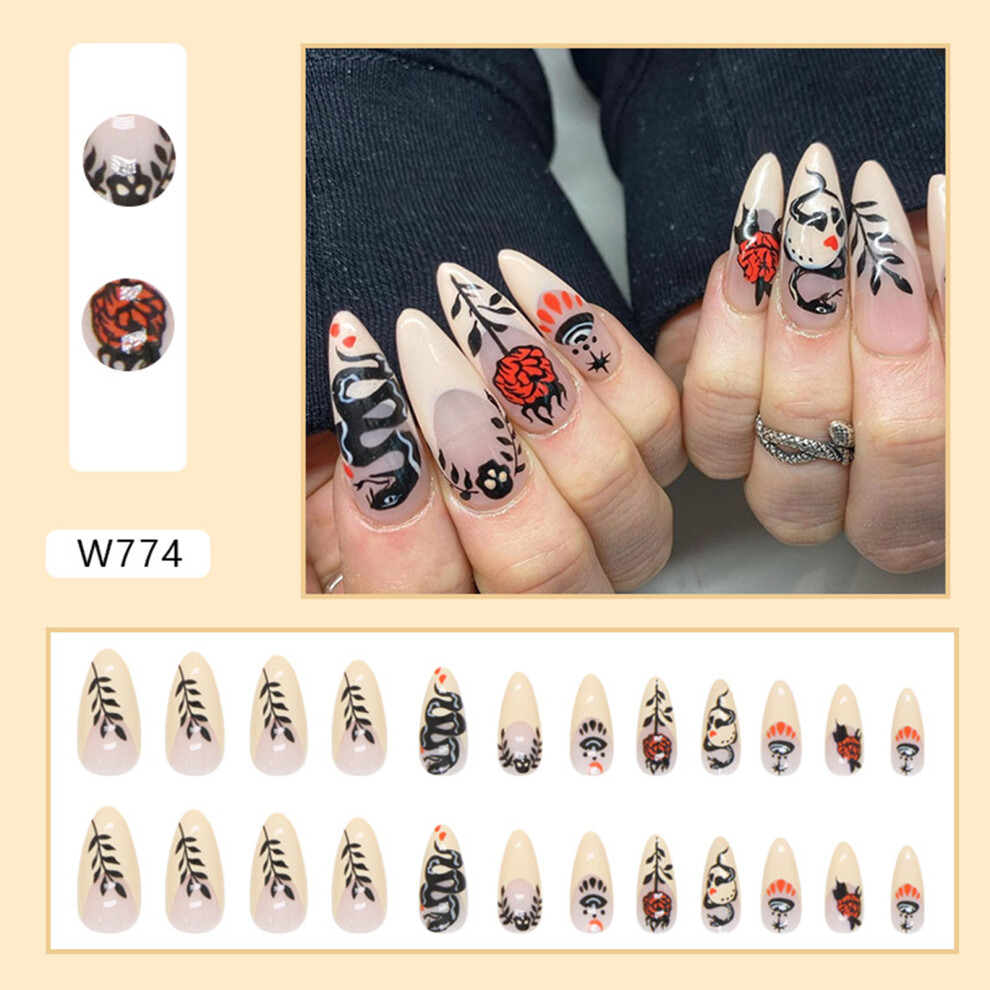 Zhouq-Outdoors (Jelly Glue Model) Snake Print Dark Nude Fake Nails, Long Lasting