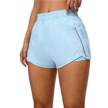 Hardloopshorts voor Dames, Sneldrogende Sportshorts, Workoutshorts voor de Sportschool met Ritszak Lichtblauw XL