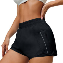 Hardloopshorts voor Dames, Sneldrogende Sportshorts, Workoutshorts voor de Sportschool met Ritszak Zwart S