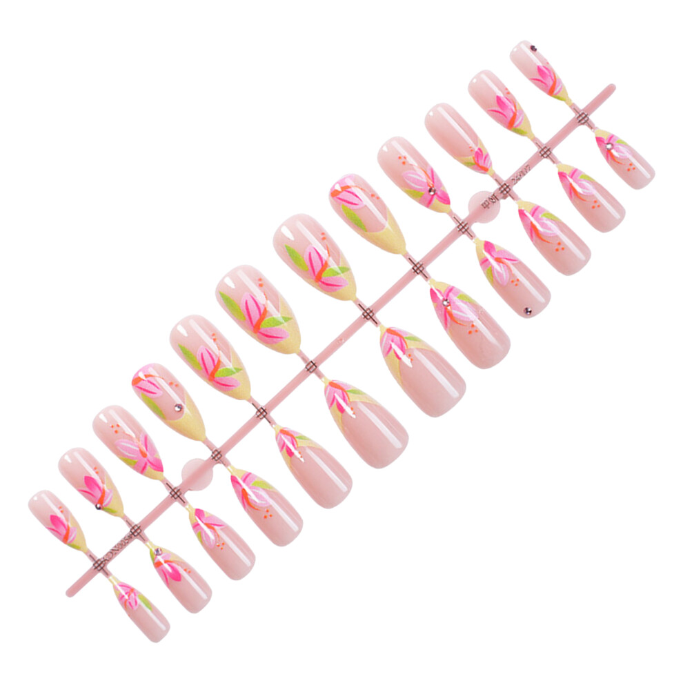 Dachuang Beauty 24Pcs Pink Fake Nails French Yellow Tip Durable