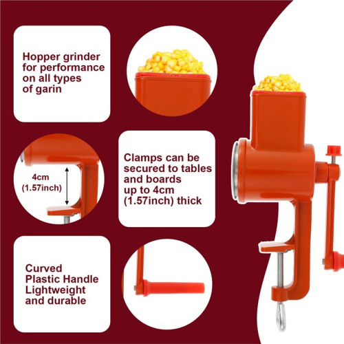 Rustproof Hand Crank Grain Mill with Table Clamp for Home and Commercial Use
