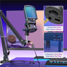 RGB USB Condenser Gaming Microphone Computer Professional Mic Phone Recording Streaming Podcasting